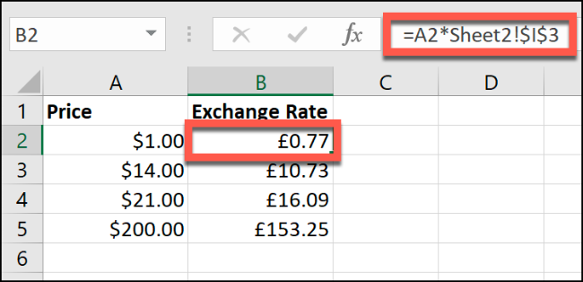 Various currency conversion prices in Excel