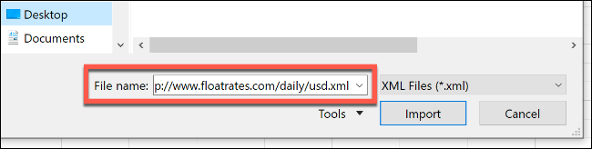 Paste your XML data feed into the Import Data window, then press Import to import it into Excel
