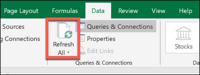 Press Data > Refresh All to refresh your data sources manually