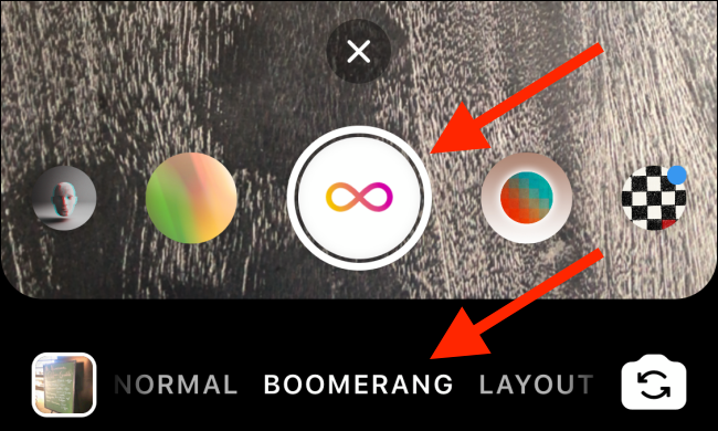 Tap on shutter button to take a Boomerang