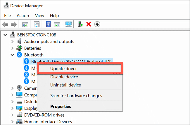 In Device Manager, right-click on a device, then click Update Driver