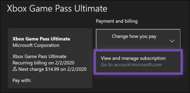 Xbox View and Manage Subscription