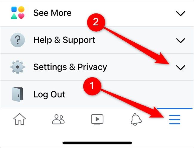 Apple iPhone Facebook App Select Hamburger Menu and then Settings and Privacy