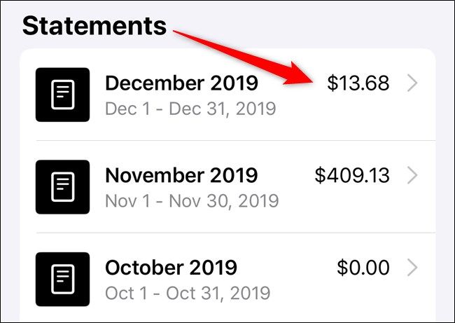 Apple iPhone Select Monthly Statement in the Wallet App