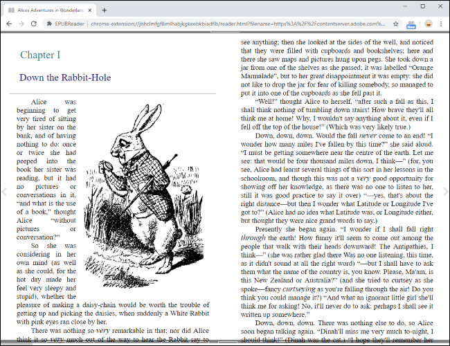 Reading an EPUB file directly in Google Chrome.