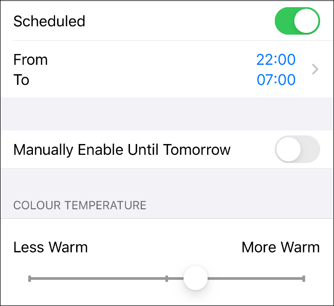 Toggle Night Shift in iOS 9.3 or Later