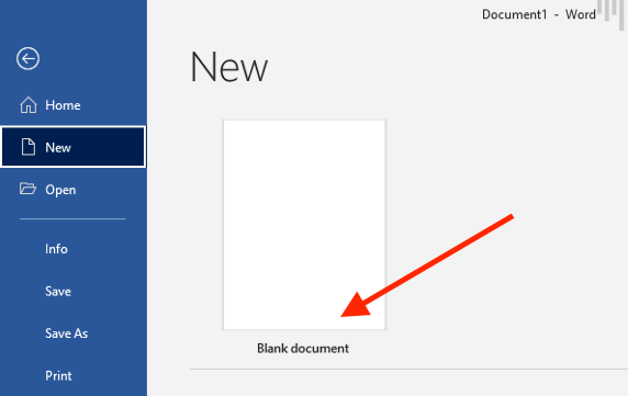 Open a new blank document in Microsoft Word