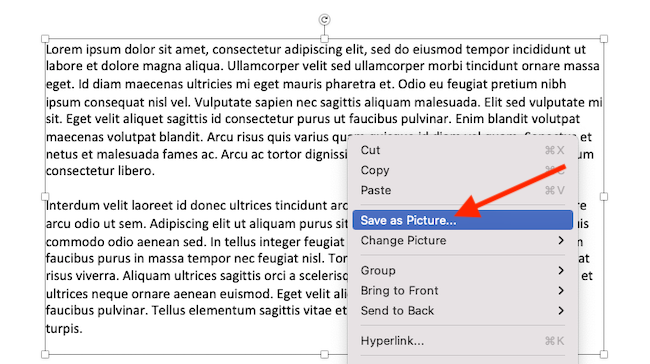 Right-click the object and select "Save as Picture"