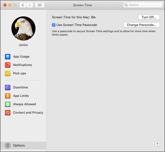 The &quot;Screen Time&quot; menu on a Mac.