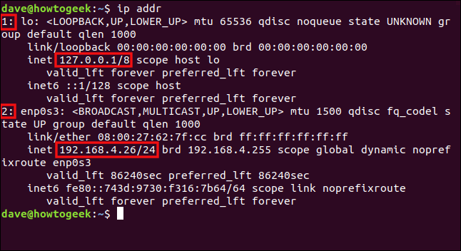 ip address show in a terminal window