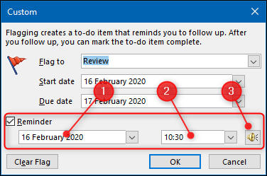 Select the checkbox next to the &quot;Reminder&quot; option, and then choose a date, time, and alert sound.