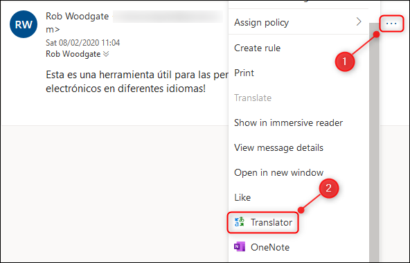 The pop-up menu with the &quot;Translator&quot; option highlighted.