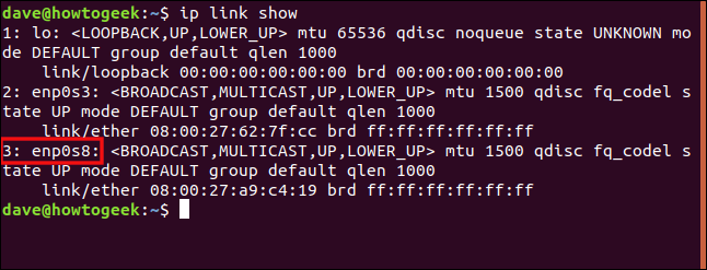 ip link show in a terminal window