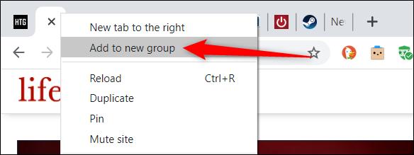 Right-click a tab and choose &quot;Add to new group&quot; from the context menu.