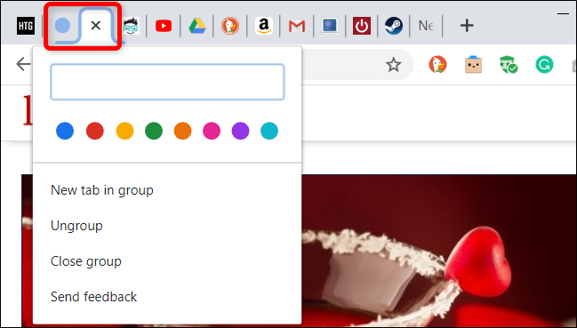 Click on the colored circle to open up the Tab Groups menu.