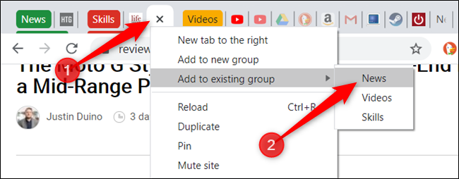 Add tabs to an already existing group just as quickly.