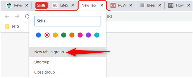 Open a new tab and immediately group it in the current tab grouping.