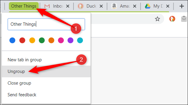 Ungroup all tabs in the group by clicking &quot;Ungroup&quot; from the Tab Group menu.