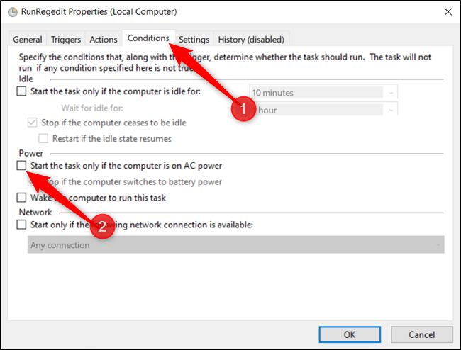 Untick the box next to &quot;Start the task only if the computer is on AC power.&quot;
