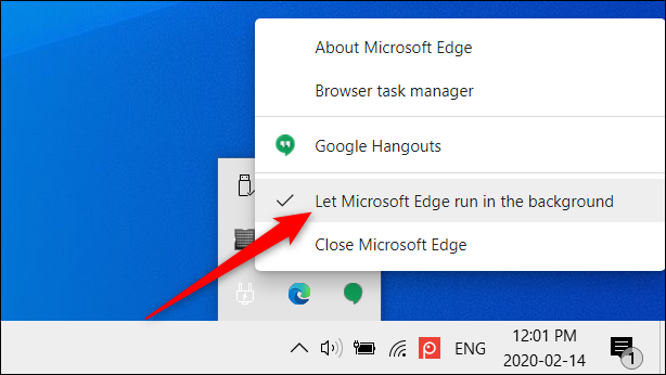 Click on &quot;Let Microsoft Edge run in the background&quot; to disable this feature.