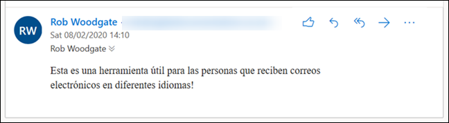 An email with the message in Spanish.