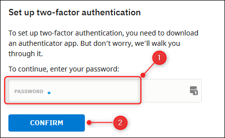 The Password box and Confirm button.
