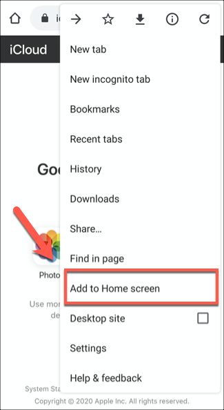 Press Save to Home Screen to save a page as a Progressive Web App on Android