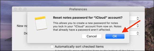 Click on OK from Reset Password option on Mac