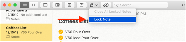 Click on the Lock Note button