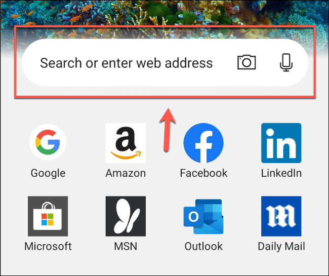 The URL and search bar in the Edge browser on Android
