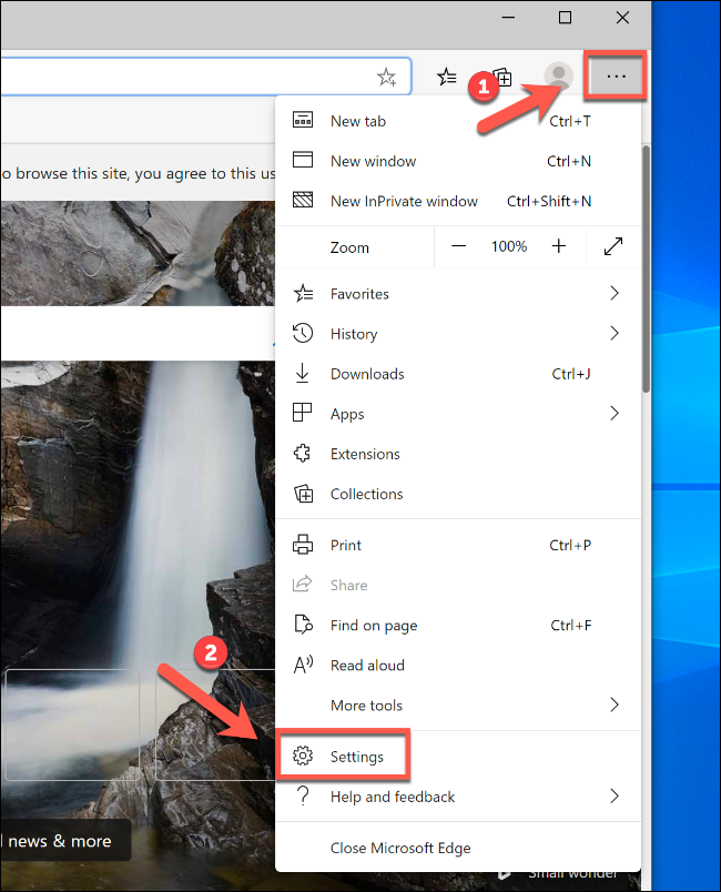 In the new Edge browser, click the menu button > Settings to access the settings menu