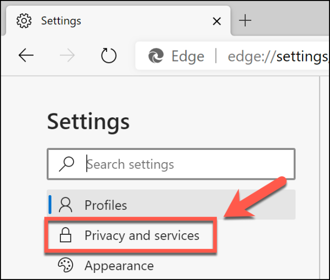 To access the privacy menu in edge, click the Privacy and services option