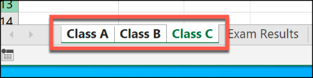 To group worksheets together in Excel, hold down the Ctrl key and press each worksheet to select it from the worksheet tabs list at the bottom of the Excel window