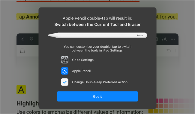 PDF Expert 7 supports the double-tap actions and will throw a helpful dialog box when you first use the feature.