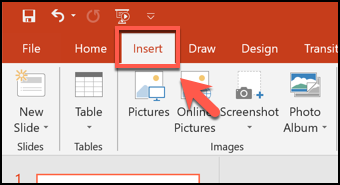 Click the Insert tab in PowerPoint