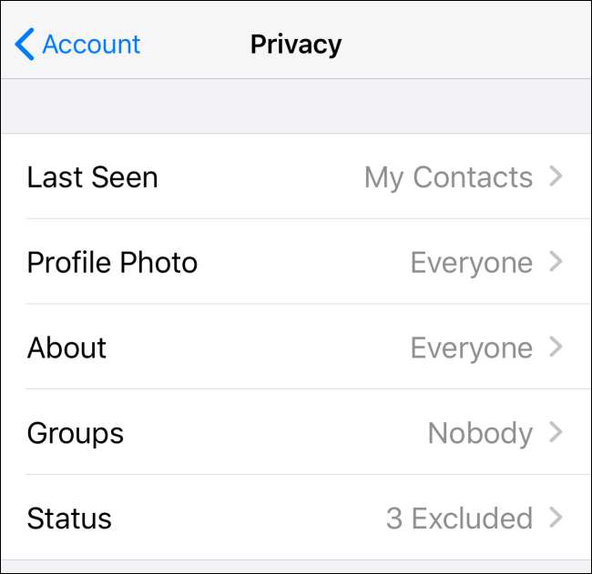 Privacy options in WhatsApp