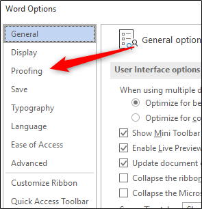 Proofing in Word Options