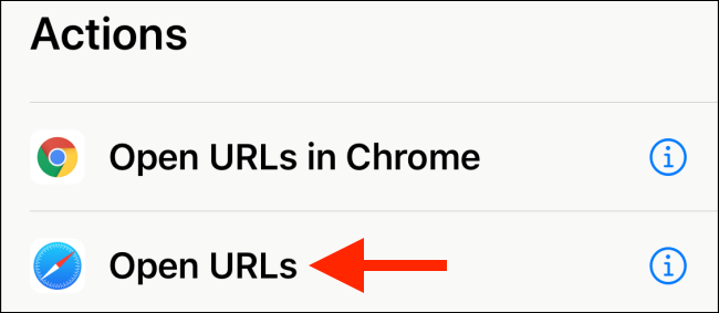 Select the Open URLs action