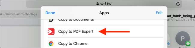 Tap on Copy to PDF Expert option