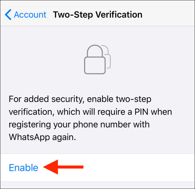 Tap on enable from two step verification screen