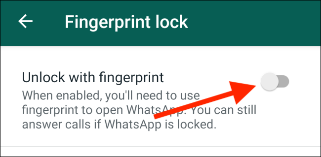 Tap on toggle to enable fingerprint lock