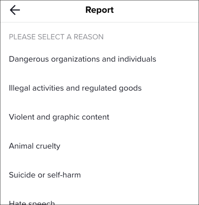 TikTok Report Reason