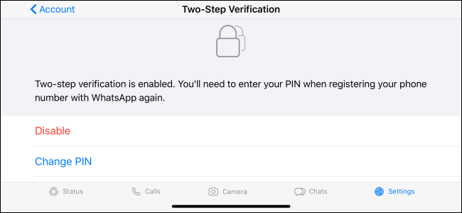 Two Step Verification screen on iPhone