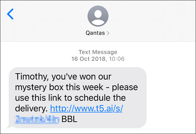 Text Message Scam from "Qantas"