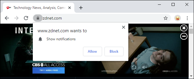 The old notification prompt in Google Chrome
