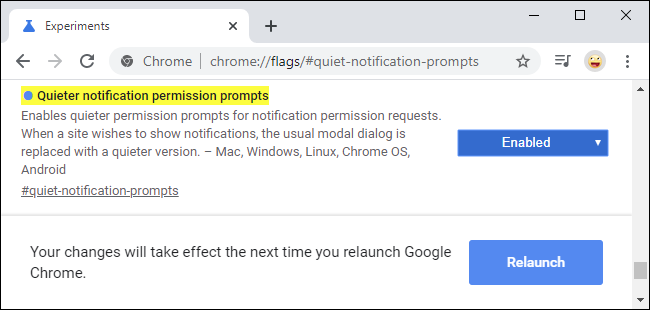 The quieter notification request flag in Google Chrome 80