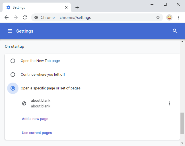 Removing about:blank home page from Chrome