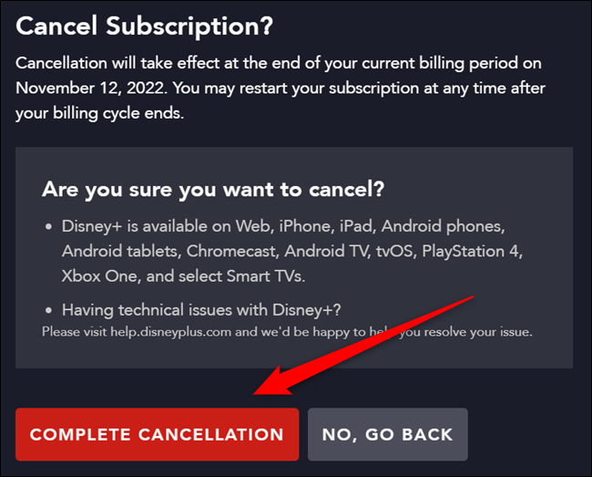 Click the "Complete Cancellation" button