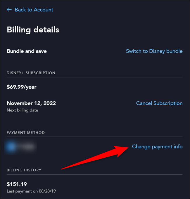 Disney+ Billing Details Page