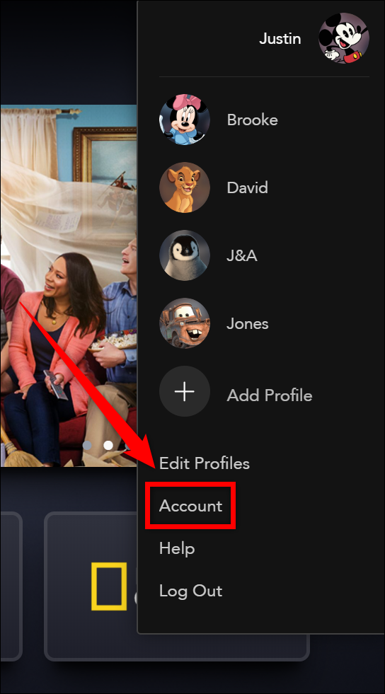 Disney+ Select the "Account" Button